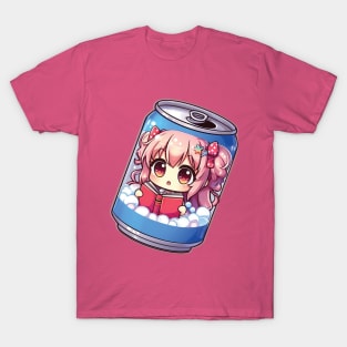 Anime Girl reading a book inside a soda can T-Shirt